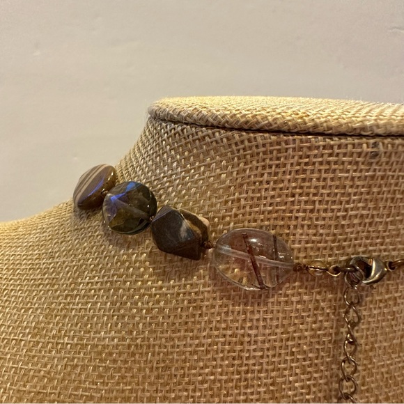 Multi-color Genuine Gemstone Necklace with polished oval stone pendant, browns - Picture 9 of 10